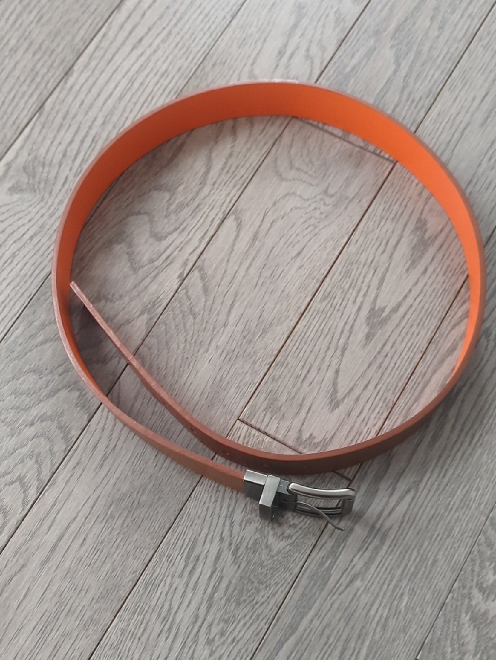 Men's Michael Kors Reversible Orange & Brown Leather Belt with Silver Buckle 34